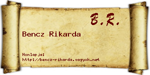 Bencz Rikarda névjegykártya